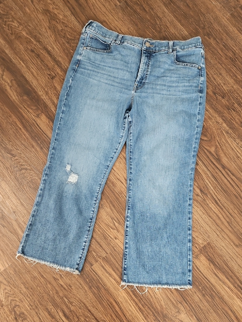 UpWest Cropped Stretch Waist Jeans with Frayed Hem, Size XL